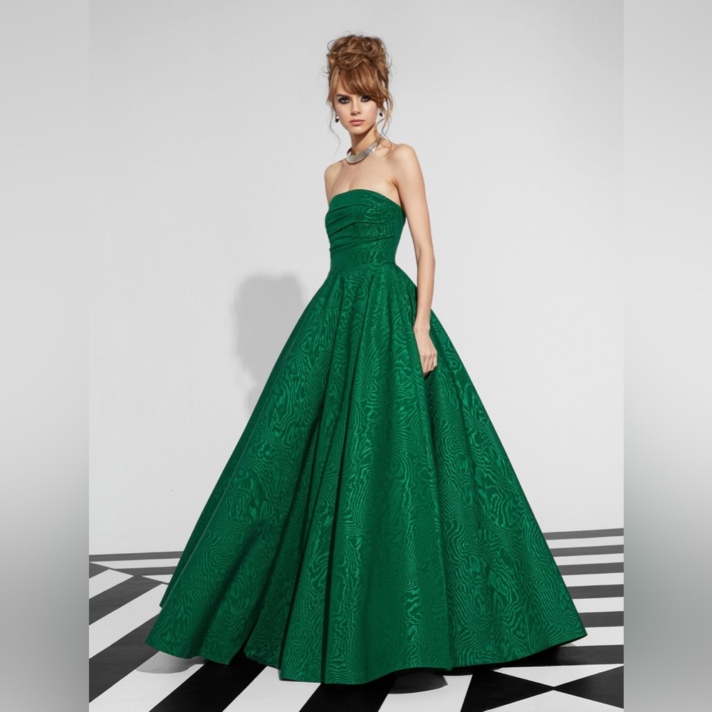 Alice + Olivia Bridgette Strapless Jacquard Maxi Gown Green Size 2